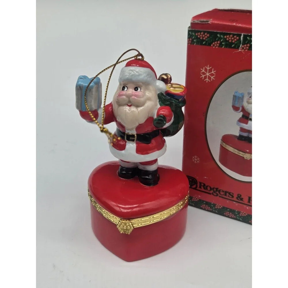 Rodgers And Holland Jeweler Porcelain Ring Box Ornament Santa Claus